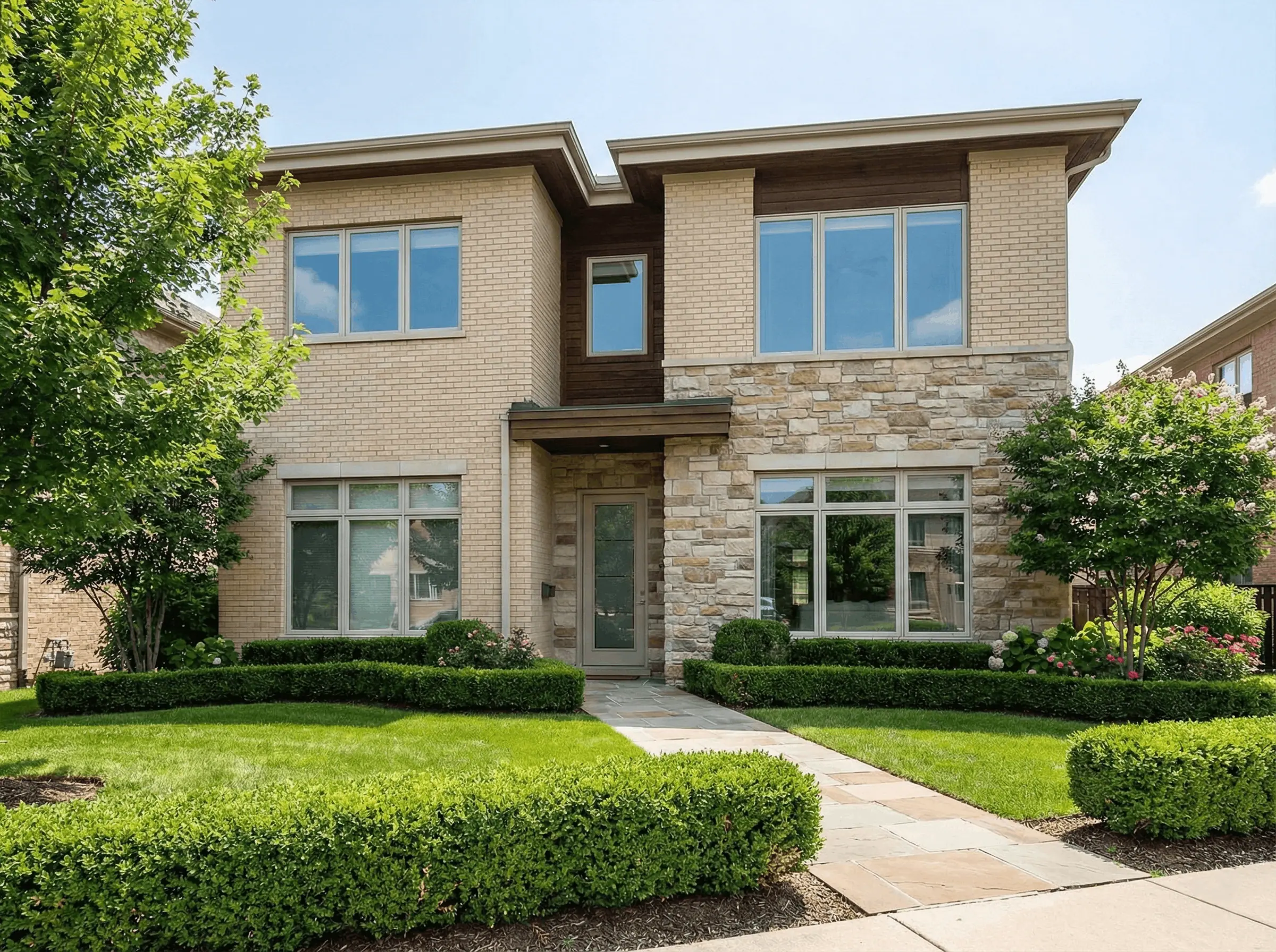 Well-maintained property with manicured lawn and landscaping